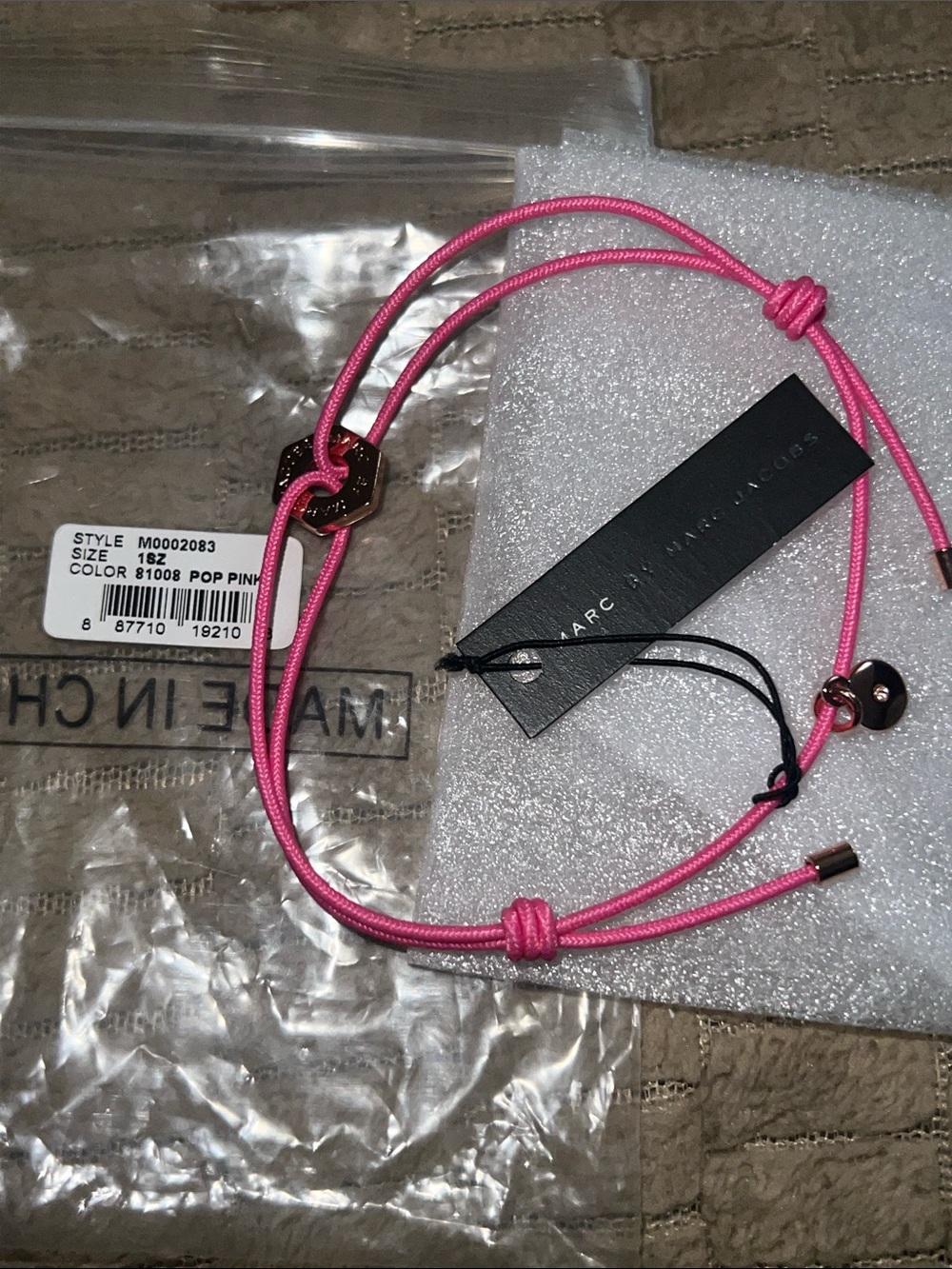 Marc By Marc Jacobs Pop Pink Cord Bracelet with Rose Gold-Tone Hex Charm